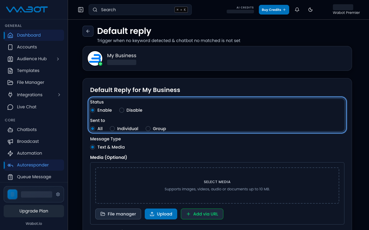 Sent to options All, Individual and Group highlighted