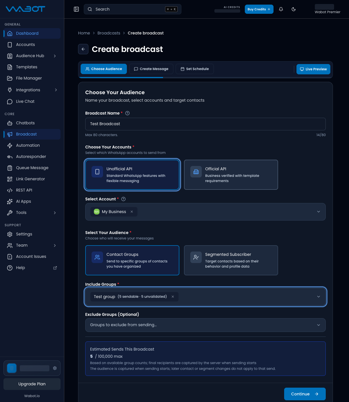 Choose Your Audience with Unofficial API and Include Groups highlighted