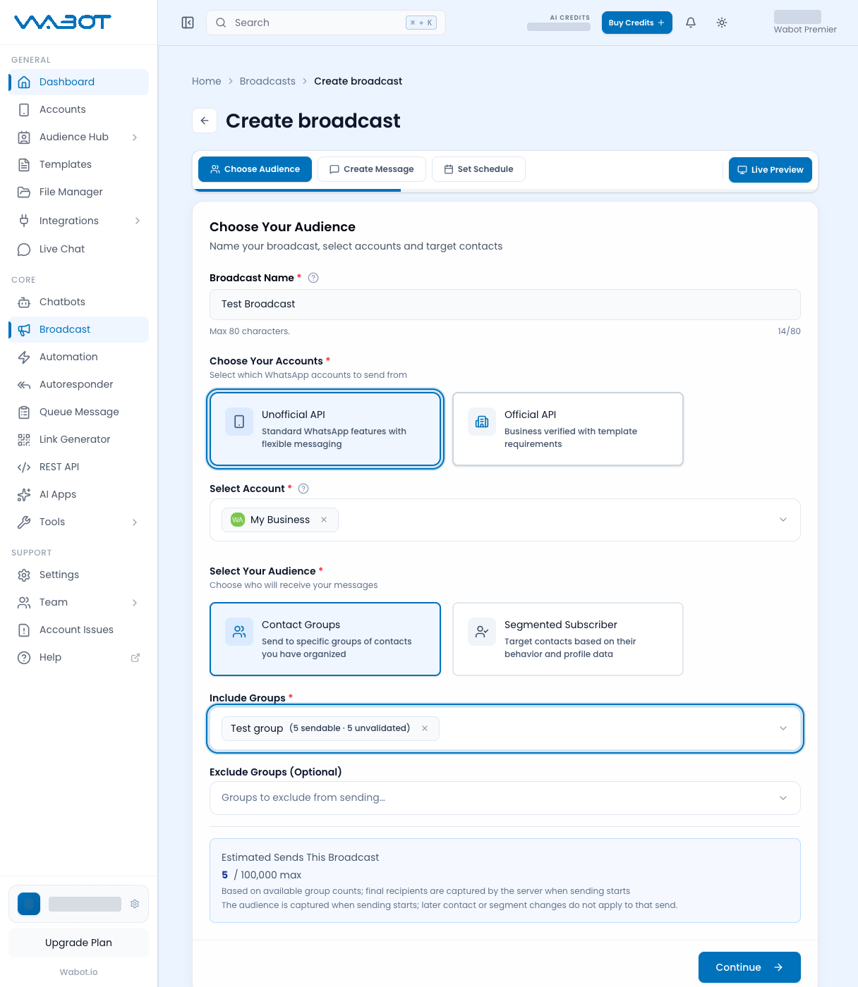 Choose Your Audience with Unofficial API and Include Groups highlighted