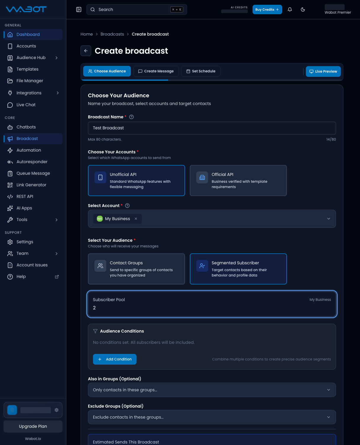 Segmented Subscriber selected with the Subscriber Pool highlighted