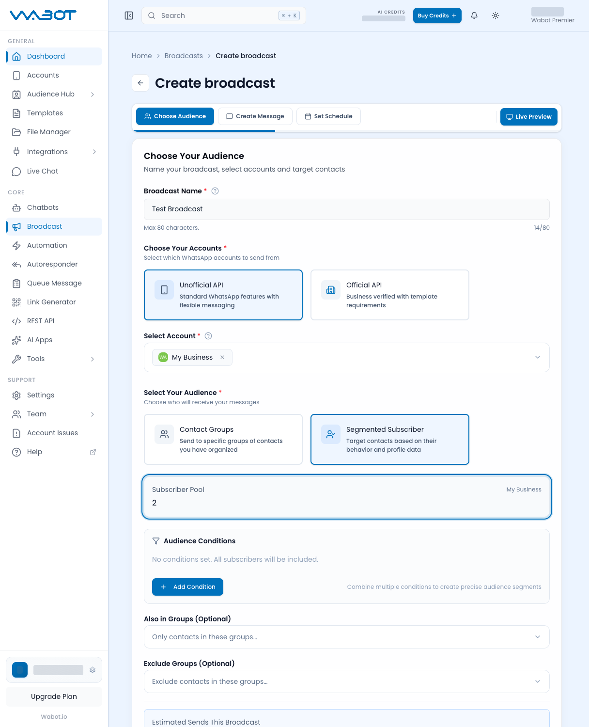 Segmented Subscriber selected with the Subscriber Pool highlighted