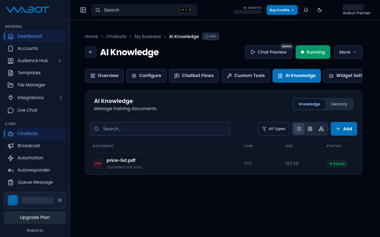 Knowledge list with price-list.pdf marked Ready