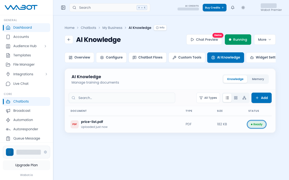 Knowledge list with price-list.pdf marked Ready