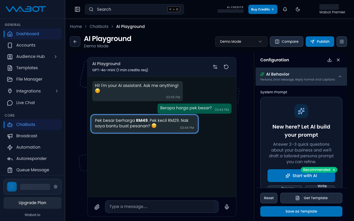 AI Playground showing a sample answer
