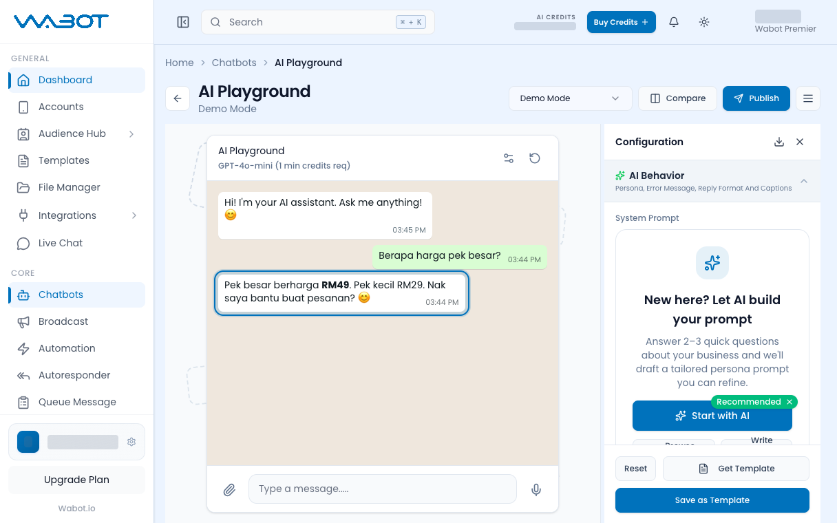 AI Playground showing a sample answer