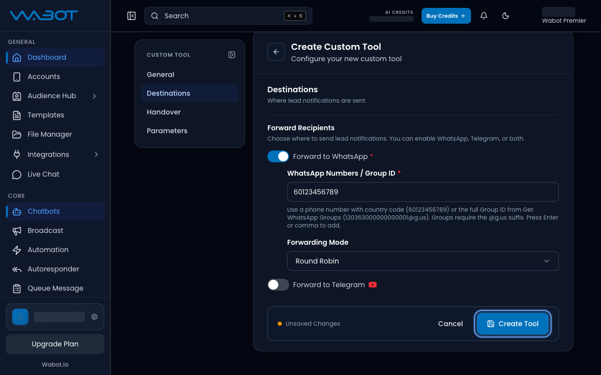 Create Tool button highlighted