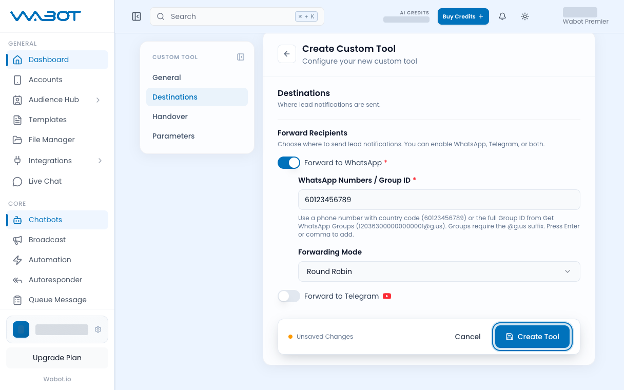 Create Tool button highlighted