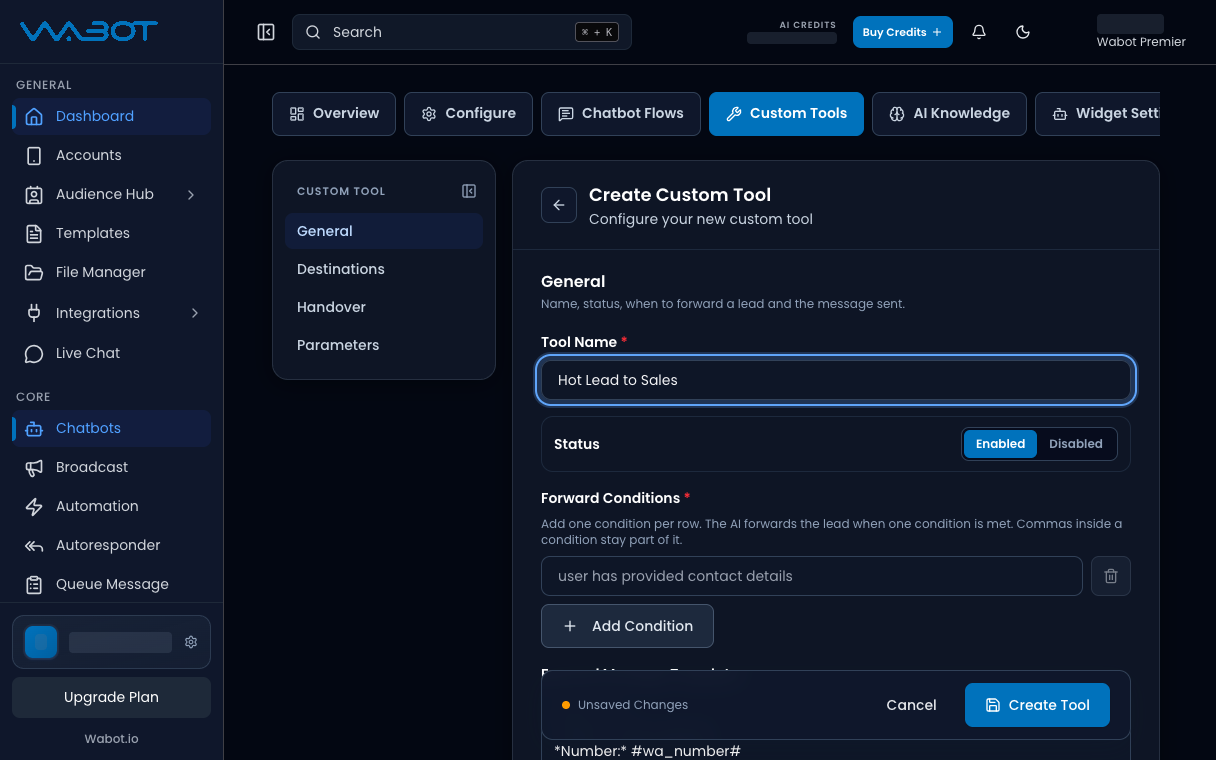 Tool Name field with a sample name