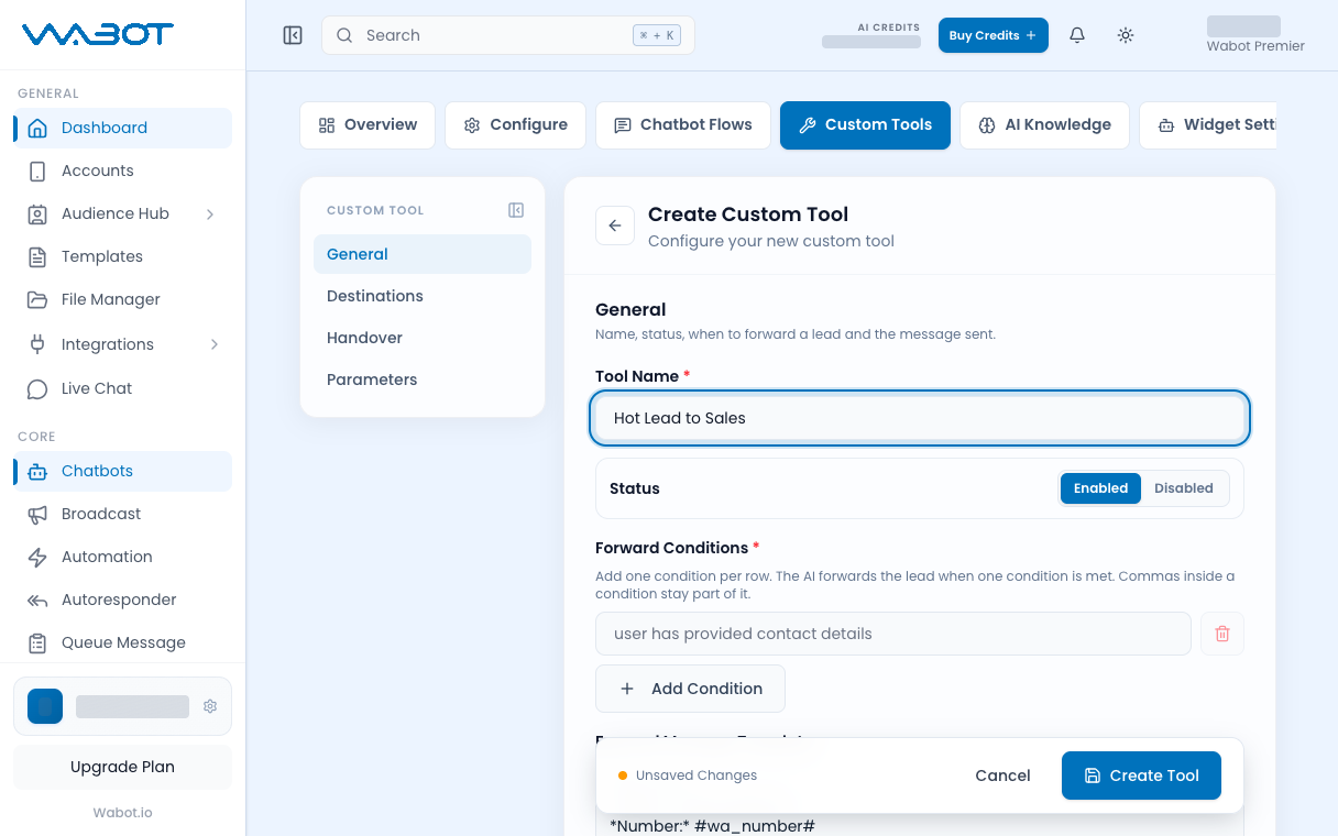 Tool Name field with a sample name