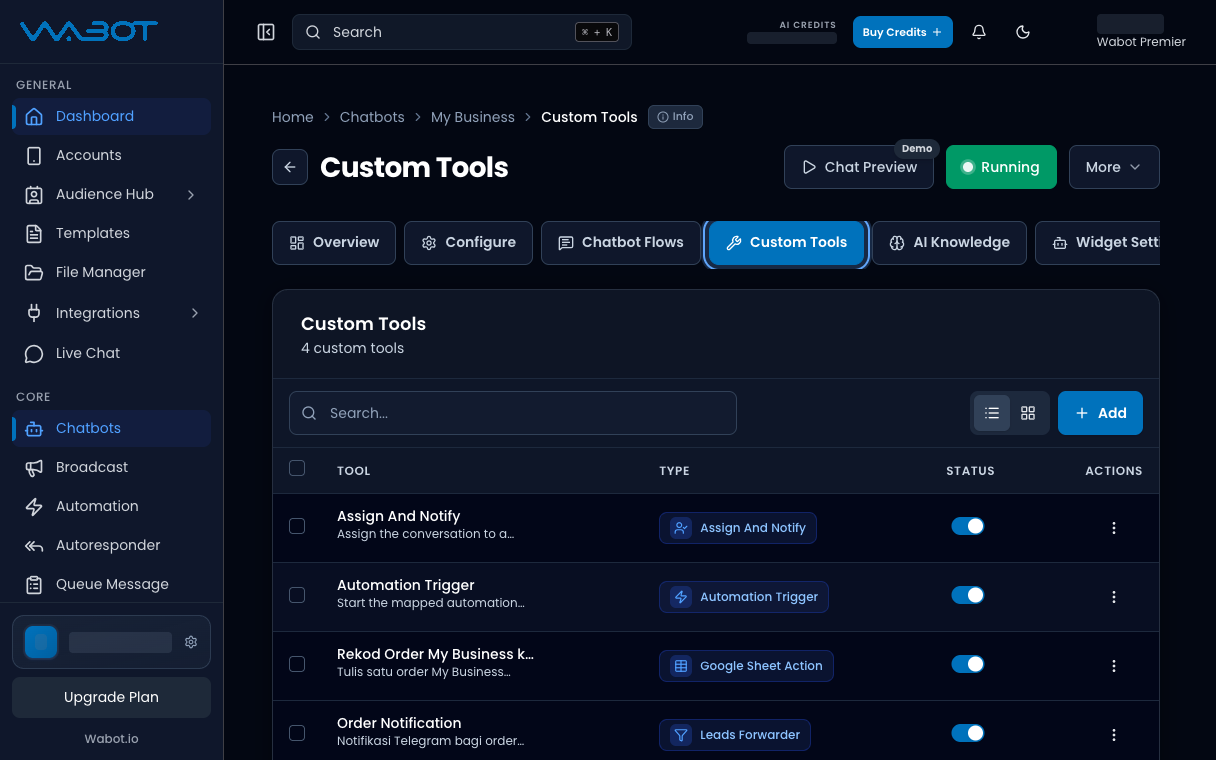 Custom Tools tab highlighted