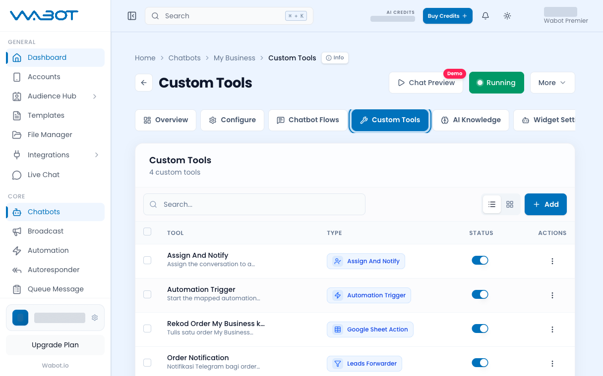 Custom Tools tab highlighted