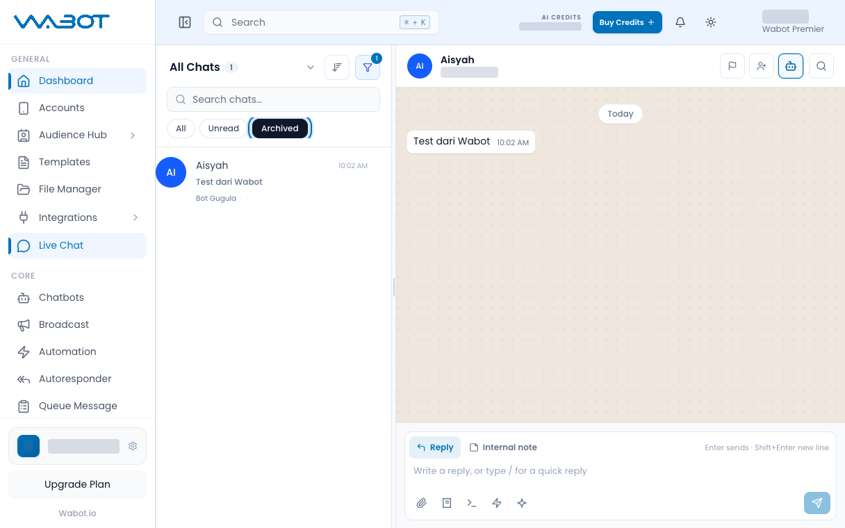 Archived tab showing the archived conversation