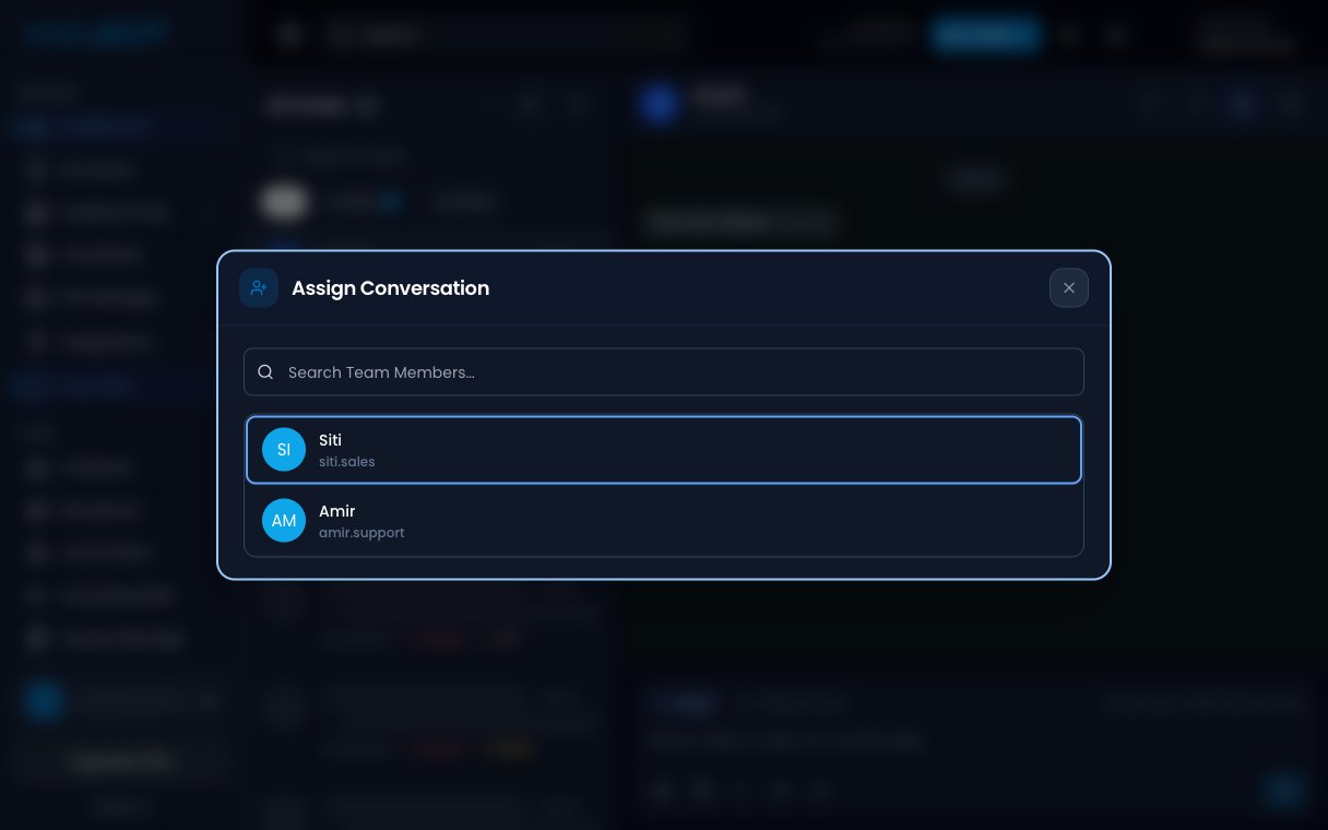 Assign Conversation list with a teammate highlighted