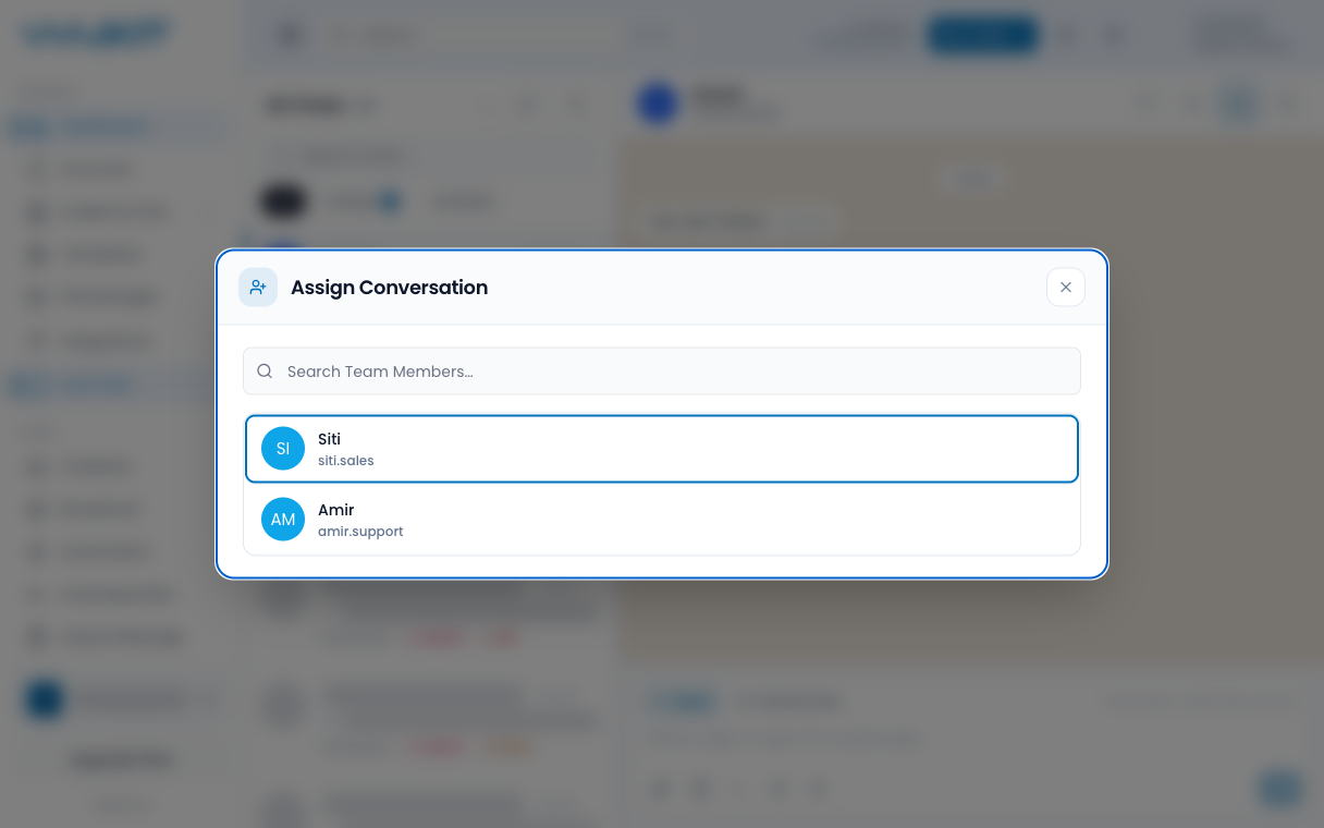 Assign Conversation list with a teammate highlighted