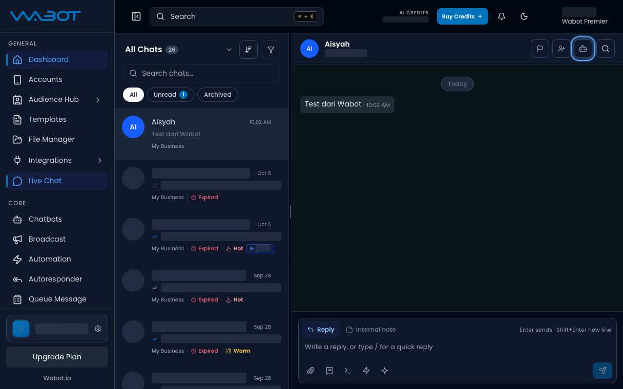 Bot button turned off