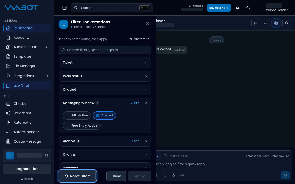 Reset Filters button highlighted