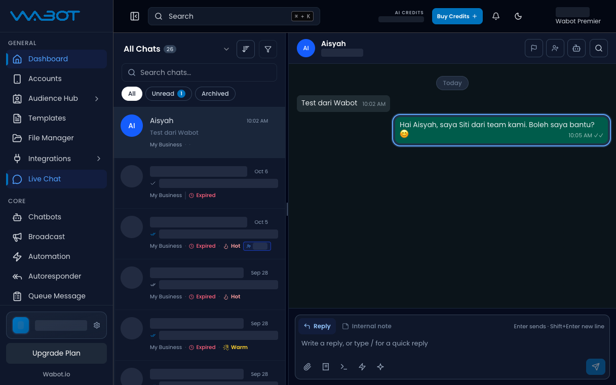 Human reply sent in the conversation