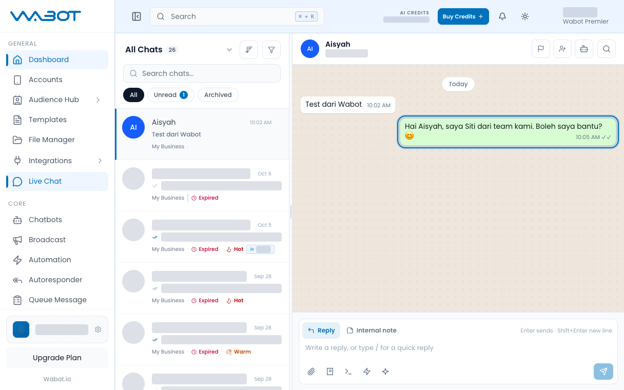 Human reply sent in the conversation