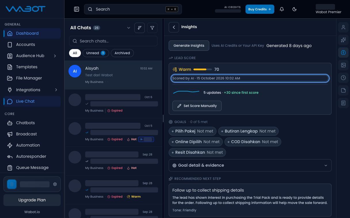 Insights lead score highlighted