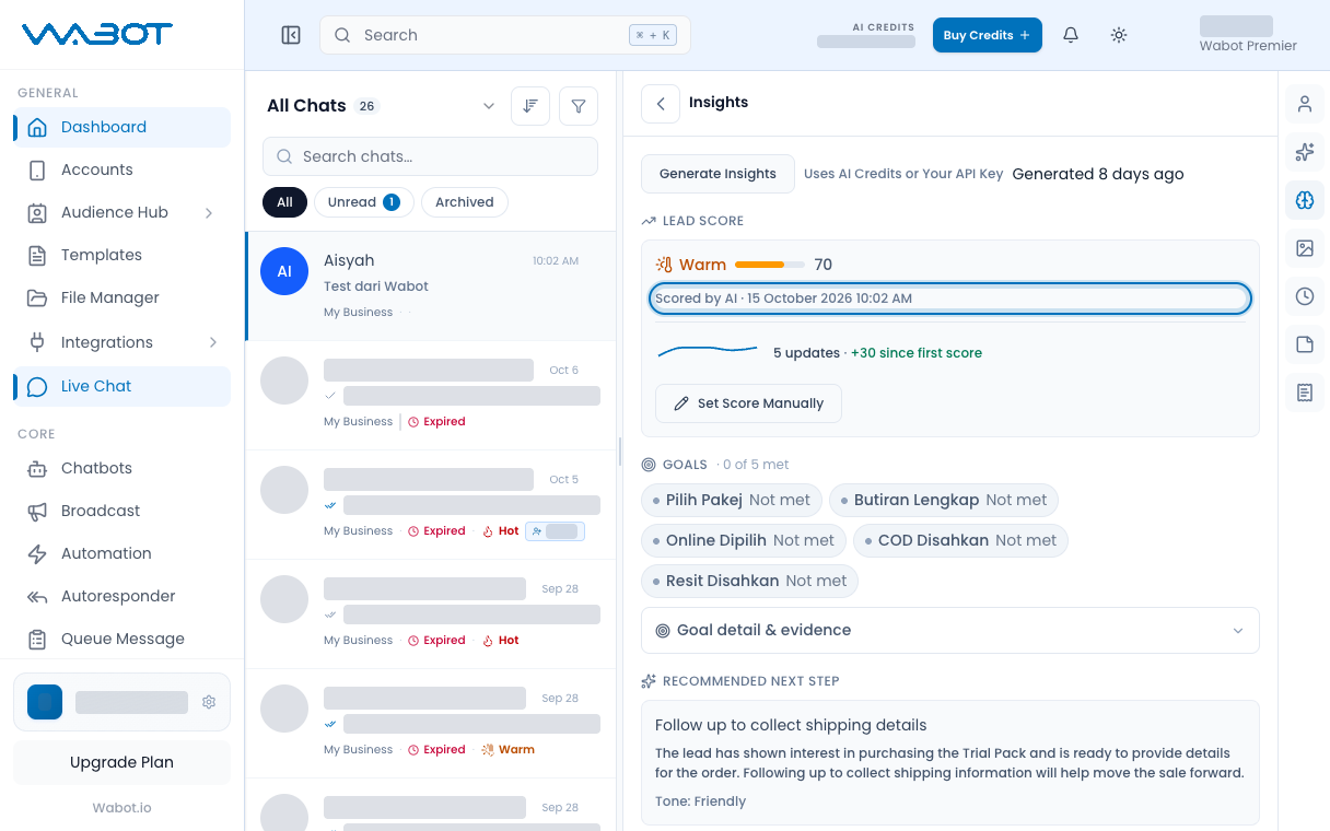 Insights lead score highlighted