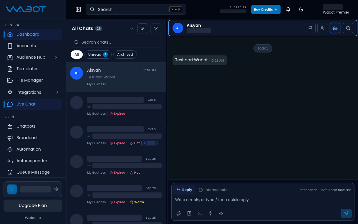 Live Chat with the sample conversation open