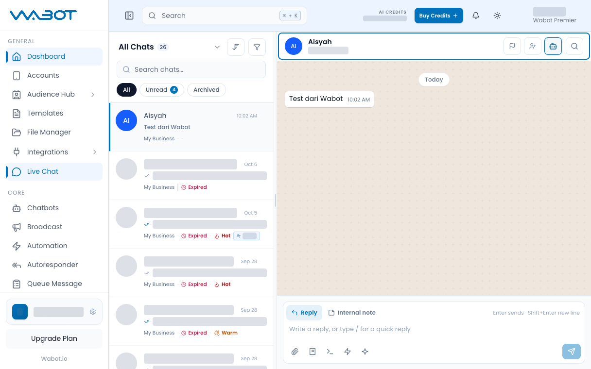 Live Chat with the sample conversation open