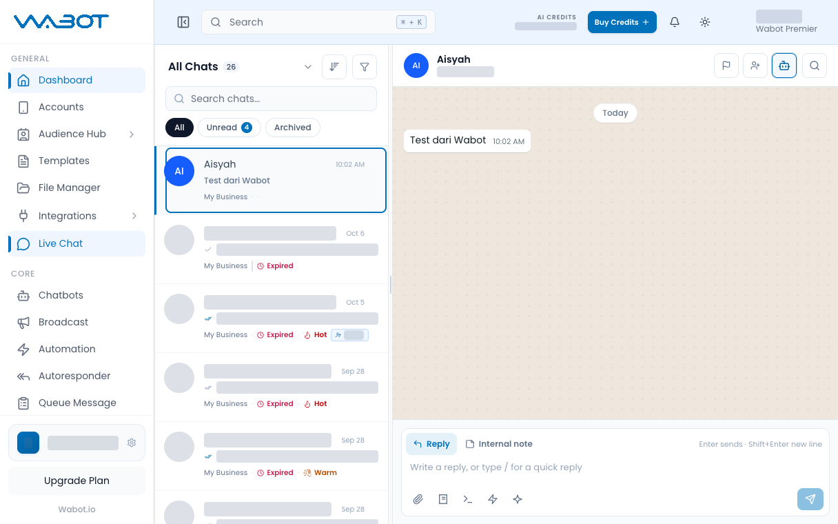 Sample conversation selected in the list