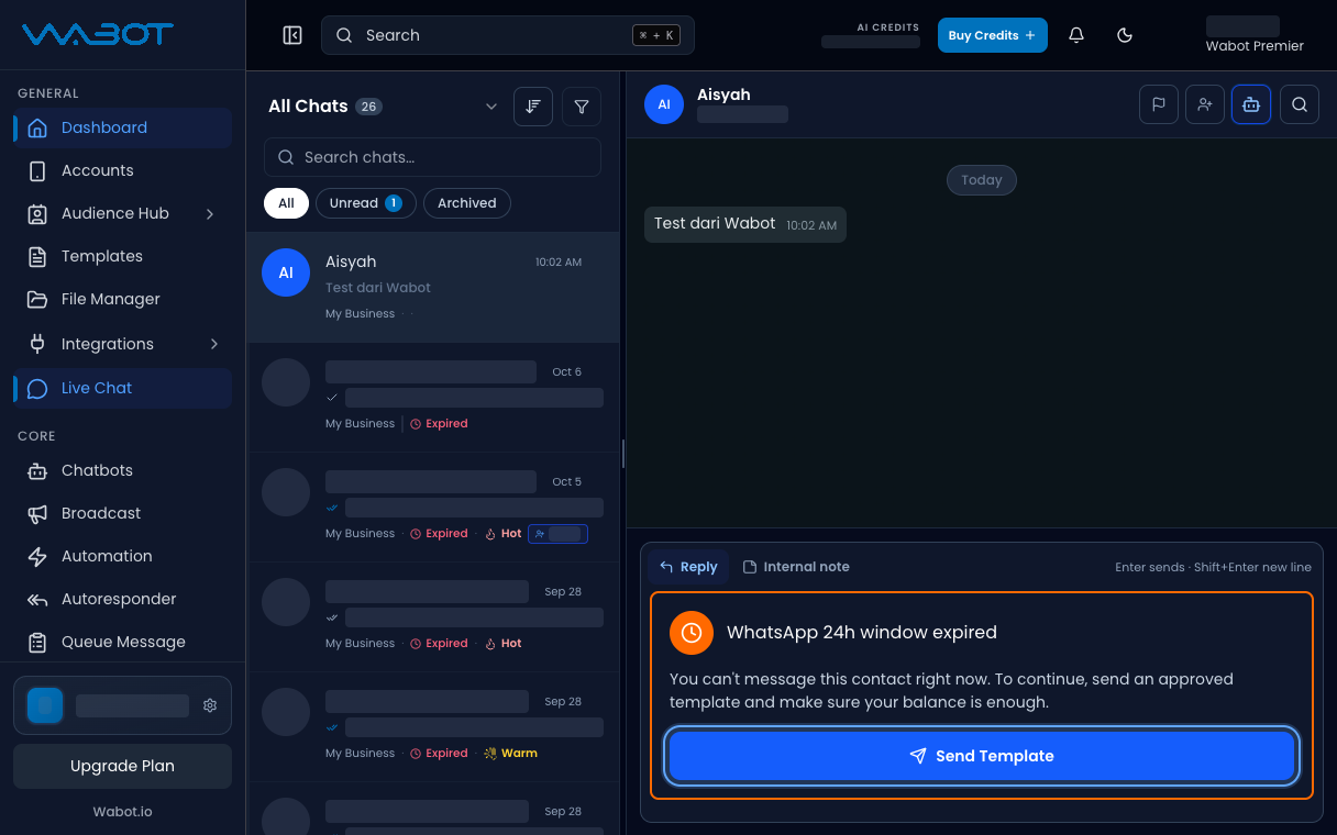 Send Template button highlighted