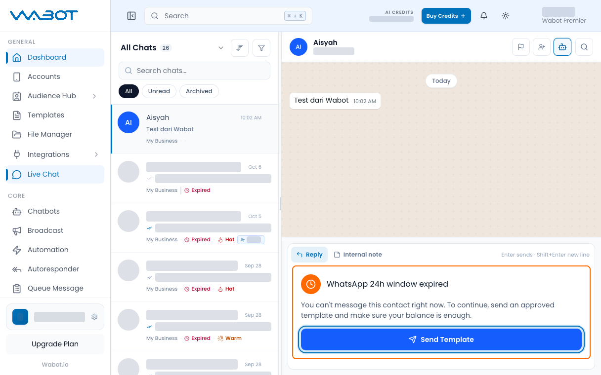 Send Template button highlighted