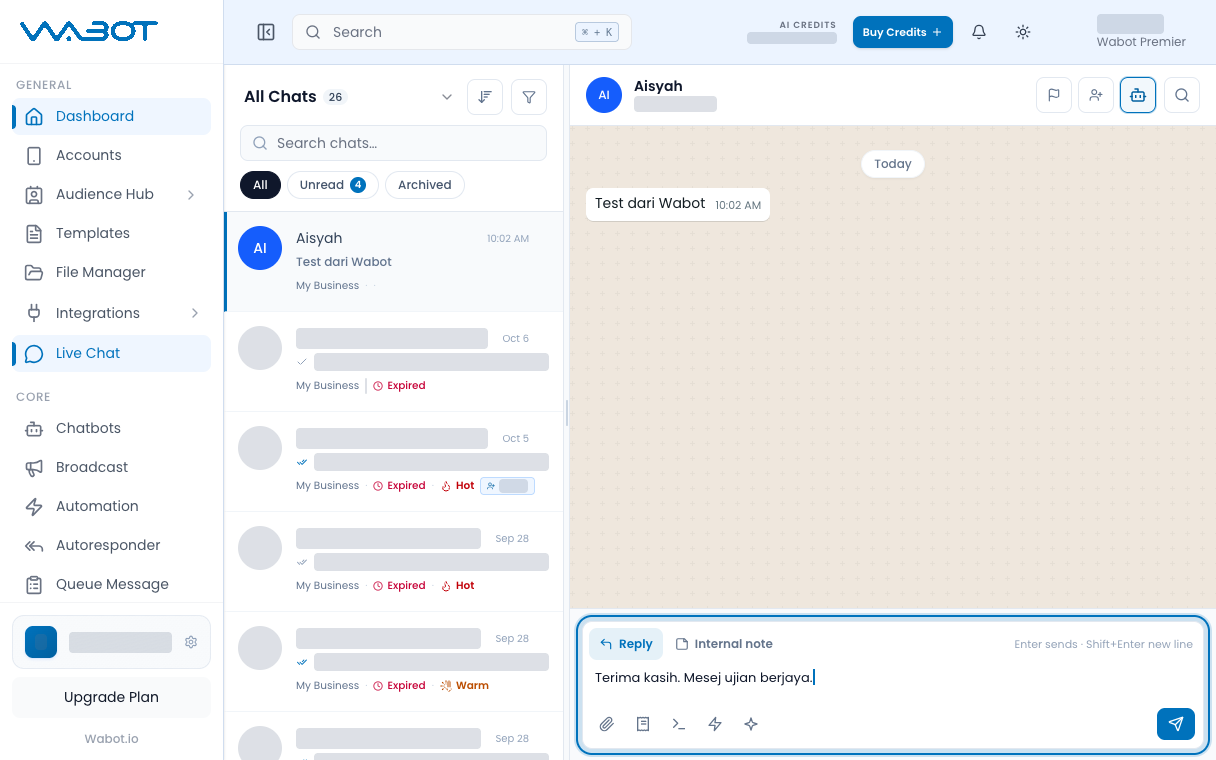 Reply box with a typed reply