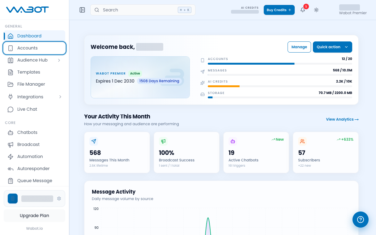 Accounts highlighted in the left menu under GENERAL